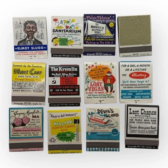 VTG 1957 Tip 'n Twinkle VIP Matches Novelty Gag Matchbook Complete Set Unstruck - Picture 2 of 6